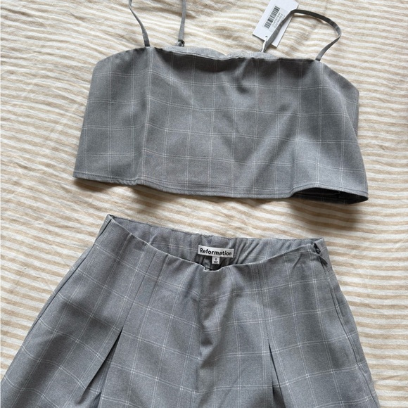 NWT Reformation “Cleo Two Piece” pants + crop top in Grey Check - Picture 5 of 10